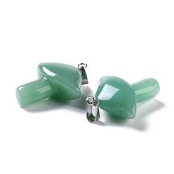 Green Aventurine Natural Green Aventurine Pendants, with Stainless Steel Snap On Bails, Mushroom, Stainless Steel Color, 27.5~28.5x23~25x9.5~10.5mm, Hole: 3x5mm