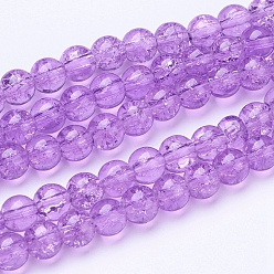 Blue Violet Spray Painted Crackle Glass Beads Strands, Round, Blue Violet, 6mm, Hole: 1.3~1.6mm, about 133pcs/strand, 31.4 inch