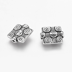 Antique Silver Tibetan Style Alloy Beads, Lead Free & Nickel Free & Cadmium Free, Rectangle, Antique Silver, about 10mm wide, 12mm long, 3mm thick, hole: 1mm