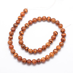 Wave Pattern Tibetan Style Wave Pattern dZi Beads, Natural Weathered Agate Bead Strands, Round, Dyed & Heated, Sienna, 8mm, Hole: 1mm, about 47pcs/strand, 15 inch
