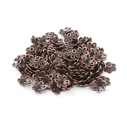 Red Copper Tibetan Style Alloy Bead Caps, Cadmium Free & Nickel Free & Lead Free, Flower, 6-Petal, Red Copper, 9.5x10x3mm, Hole: 1.5mm