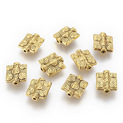 Antique Golden Tibetan Style Alloy Rectangle Beads, Antique Golden Color, Lead Free & Cadmium Free, Size: about 10mm wide, 12mm long, 3mm thick, hole: 1mm
