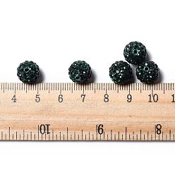 Émeraude Perles de boule pave disco , Perles de strass d'argile polymère , ronde, émeraude, pp 13 (1.9~2 mm), 6 rangées de strass, 10 mm, Trou: 1.5mm