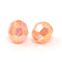 Orange Eco-Friendly Transparent Acrylic Beads, Faceted, Round, AB Color, Orange, 8mm, Hole: 1.5mm, about 2000pcs/500g