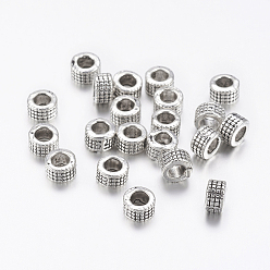 Antique Silver Tibetan Style Alloy Spacer Beads, Column, Antique Silver, Lead Free & Cadmium Free, about 5mm in diameter, 3mm thick, hole: 3mm