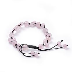 Розовый Кварц Регулируемые нейлоновые шнур плетеный браслеты из бисера, с натуральным розовым кварцем бисера, 2-1/8 дюйм ~ 3-1/2 дюйм (5.4~8.8 см)