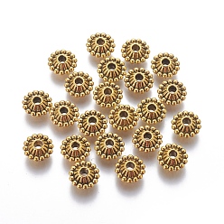 Antique Golden Tibetan Style Spacer Beads, Lead Free and Cadmium Free, about 11mm in diameter, 5mm thick, hole: 3mm, LF0641Y, Antique Gold Color