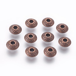 Red Copper Tibetan Style Alloy Beads, Cadmium Free & Nickel Free & Lead Free, Rondelle, Red Copper, 8x8x3.5mm, Hole: 2mm.