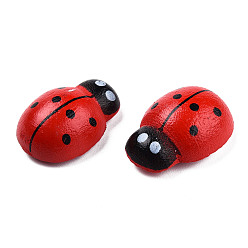 Red Dyed Beetle Wood Cabochons with Label Paster on Back, Red, 19x13~14x7~8mm