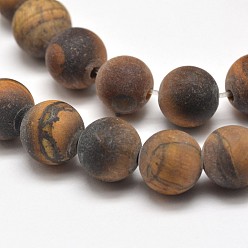 Tiger Eye Frosted Natural Tiger Eye Round Bead Strands, 8mm, Hole: 1mm, about 48pcs/strand, 15.5 inch