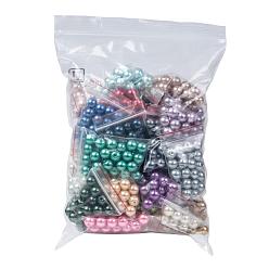 Mixed Color 24 Colors Glass Pearl Beads, Pearlized, Round, Mixed Color, 8~9mm, Hole: 1mm, 24 Colors, about 25pcs/color, 600pcs/set