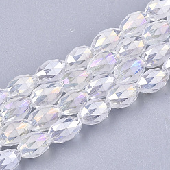 Clear AB Electroplated Glass Beads Strands, Frosted, Faceted, Oval, Clear AB, 8x6mm, Hole: 1.2mm, about 70pcs/strand, 22.8 inch