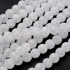 Clear Synthetic Crackle Quartz Beads Strands, Round, Synthetic Crystal, Clear, Clear, 10mm, Hole: 1mm, about 40 pcs/strand, 15.5 inch