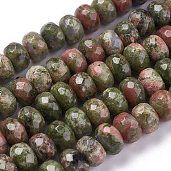 Unakite Faceted Natural Unakite Rondelle Beads Strands, 8x5mm, Hole: 1mm, about 71pcs/strand, 14 inch