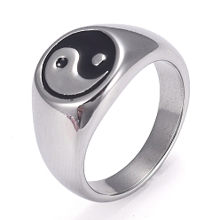 Нержавеющая Сталь Цвет 304 палец кольца из нержавеющей стали, инь янь кольцо, с эмалью, слухи, цвет нержавеющей стали, размер США 7 (17.3 мм)