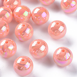 Salmon Foncé Perles acryliques opaques, de couleur plaquée ab , ronde, saumon noir, 20x19mm, Trou: 2~3mm, environ111 pcs / 500 g