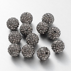 Black Diamond Pave Disco Ball Beads, Polymer Clay Rhinestone Beads, Grade A, Black Diamond, PP15(2.1~2.2mm), 14mm, Hole: 1mm