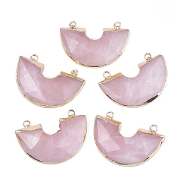 Rose Quartz Electroplate Natural Rose Quartz Semi Circle Pendants, with Iron Findings, Faceted, Half Round, Golden, 28~28.5x41x5~7mm, Hole: 2.5mm