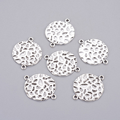 Antique Silver Tibetan Style Links/Connectors, Flat Round, Lead Free and Cadmium Free, Antique Silver, 31x24x1.5mm, Hole: 2mm