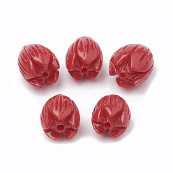 Красный Окрашенные синтетические коралловые бусы, Жасмин, красные, 10.5~11x8~9 мм, отверстие : 1 мм