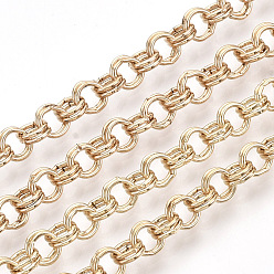 Light Gold Iron Rolo Chains, Double Link Chains, Unwelded, with Spool, Light Gold, Link: 4x0.6mm, about 164.04 Feet(50m)/roll