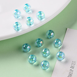 Pale Turquoise Transparent Acrylic Beads, AB Color Plated, Round, Pale Turquoise, 8x7mm, Hole: 2mm, about 1745pcs/500g