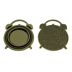 Bronze Antique Pendentif de cabochon en alliage de style tibétain, réveil, sans cadmium et sans nickel et sans plomb, bronze antique, 37x30x3mm, trou: 15x5 mm, plateau: 20 mm