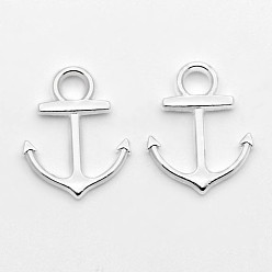 Silver Alloy Pendants, Cadmium Free & Lead Free, Anchor, Silver Color Plated, 19x15x2mm, hole: 3mm