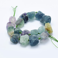 Fluorite Natural Fluorite Beads Strands, Nuggets, 18~37x12~30mm, Hole: 2mm, about 16~17pcs/strand, 16.5 inch~17.3 inch(42~44cm)