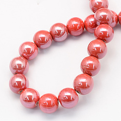 Orange Red Pearlized Handmade Porcelain Round Beads, Orange Red, 11mm, Hole: 2mm