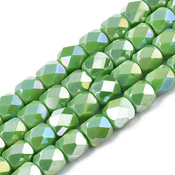 Sea Green Electroplate Glass Beads Strands, AB Color Plated, Faceted, Column, Sea Green, 5.5x5mm, Hole: 1.2mm, about 99pcs/strand, 21.85 inch(55.5cm)