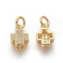 Golden Brass Micro Pave Cubic Zirconia Charms, Lead Free & Cadmium Free, Clear, Clover, Golden, 9.5x7x3.5mm, Hole: 3mm