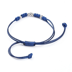 Marine Blue Braided Bead Bracelets, with Waxed Polyester Cord, Tibetan Style Alloy Tube Bails and 304 Stainless Steel Beads, Antique Silver & Stainless Steel Color, Marine Blue, 1 inch~4-3/8 inch((2.6~11cm)