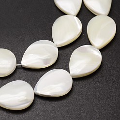 Creamy White Natural Trochid Shell/Trochus Shell Beads Strands, teardrop, Creamy White, 17~18x13x4mm, Hole: 1mm, about 23pcs/strand, 15.75 inch