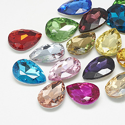 Mixed Color Pointed Back Glass Rhinestone Cabochons, Faceted, teardrop, Mixed Color, 14x10x4.5mm