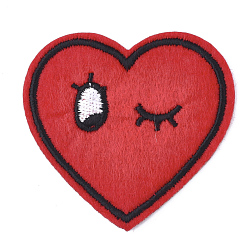 Red Computerized Embroidery Cloth Iron On Patches, Costume Accessories, Appliques, Heart, Red, 52x55x1.5mm