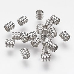 Stainless Steel Color 202 Stainless Steel Beads, Grooved Column, Stainless Steel Color, 4x4mm, Hole: 3mm