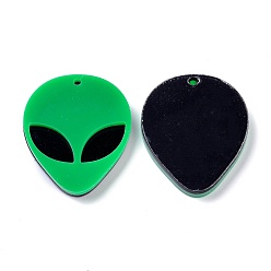 Green Opaque Acrylic Pendants, Alien Face, Green, 35.5x29.5x4mm, Hole: 1.8mm