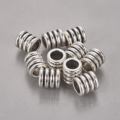 Antique Silver Tibetan Style Alloy Beads, Grooved Beads, Column, Antique Silver,  Lead Free & Cadmium Free, 9.5x9mm, Hole: 6mm