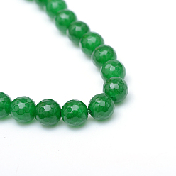 Vert Blanc brins de perles de jade naturels, teint, facette, ronde, verte, 8~9mm, Trou: 1mm, Environ 46 pcs/chapelet, 14.76~14.96 pouce (37.5~38 cm)