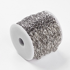 Platinum Iron Paperclip Chains, Flat Oval, Drawn Elongated Cable Chains, Unwelded, with Spool, Platinum, 10x5x1.5mm, about 164.04 Feet(50m)/roll
