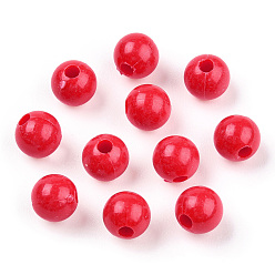 Красный Пластиковые шарики, круглые, красные, 8x7.5 мм, Отверстие : 2 мм , около 2270 шт / 500 г
