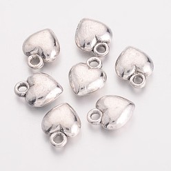 Antique Silver Valentine Day Ideas for Her Tibetan Style Alloy Charms, Lead Free, Cadmium Free and Nickel Free, Heart, Antique Silver, 11.5mm long, 9mm wide, 4.5mm thick, hole: 1.5mm