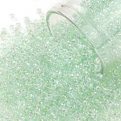 (172D) Dyed Pastel Green Transparent Rainbow Toho perles de rocaille rondes, perles de rocaille japonais, (172 d) arc-en-ciel transparent vert pastel teint, 11/0, 2.2mm, Trou: 0.8mm, environ5555 pcs / 50 g