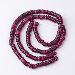 Medium Violet Red Dyed Natural Coconut Disc Bead Strands, Medium Violet Red, 9x2~6mm, Hole: 3mm, about 108pcs/strand, 15.7 inch
