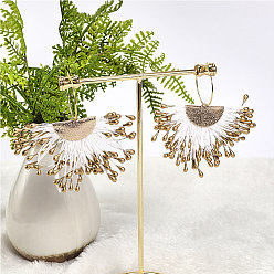 Dark Goldenrod Polycotton(Polyester Cotton) Tassel Pendant Decorations, with Foam and Brass Findings, Fan, Golden, Dark Goldenrod, 40~45x64~68x3mm, Hole: 1.2x2mm