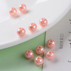 Light Salmon Opaque Acrylic Beads, AB Color Plated, Round, Light Salmon, 8x7mm, Hole: 2mm, about 1745pcs/500g