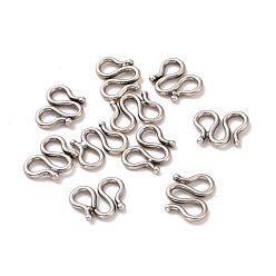 Antique Silver 925 Sterling Silver S-hook Clasps, Antique Silver, 9x11.5x1.5mm, Hole: 3mm