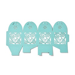 Turquoise Laser Cut Paper Hollow Out Heart & Flowers Candy Boxes, Square with Ribbon, for Wedding Baby Shower Party Favor Gift Packaging, Turquoise, 5x5x7.6cm