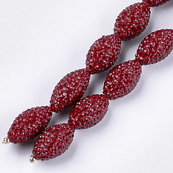 Dark Red Handmade Polymer Clay Rhinestone Beads, Oval, Crystal, Dark Red, 21~22x11~12mm, Hole: 1mm